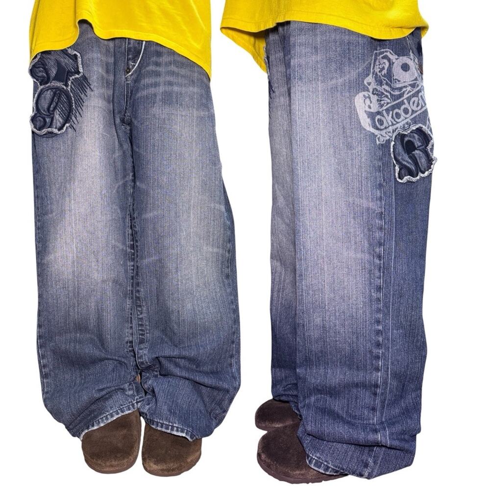 Y2k Baggy Fit Jeans Mens Akademiks 38x32 (Fits 39x32) skater Style Wide Leg